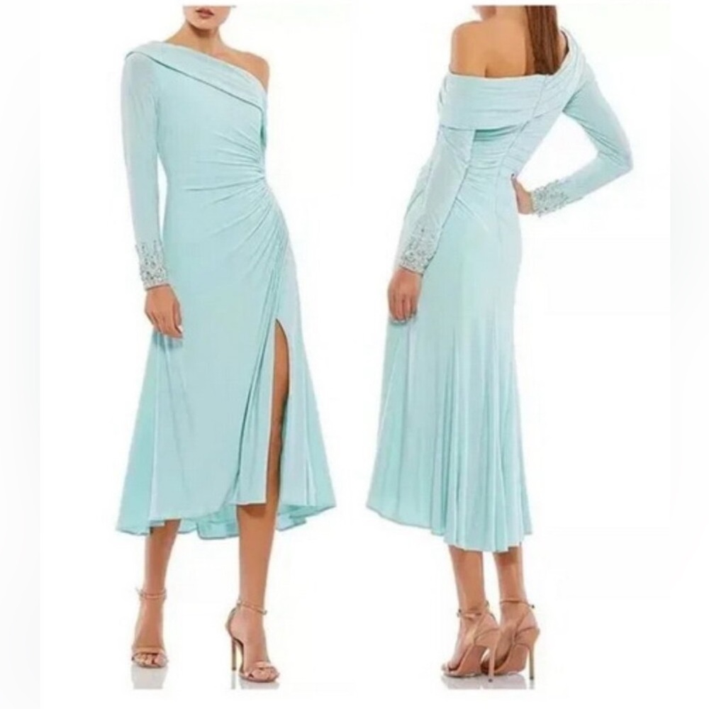 Mac Duggal Aqua Asymmetric Midi Dress